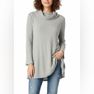 We The Free Womens Gray Lover Ribbed Tunic Pullover Cowl Neck Split Back Medium